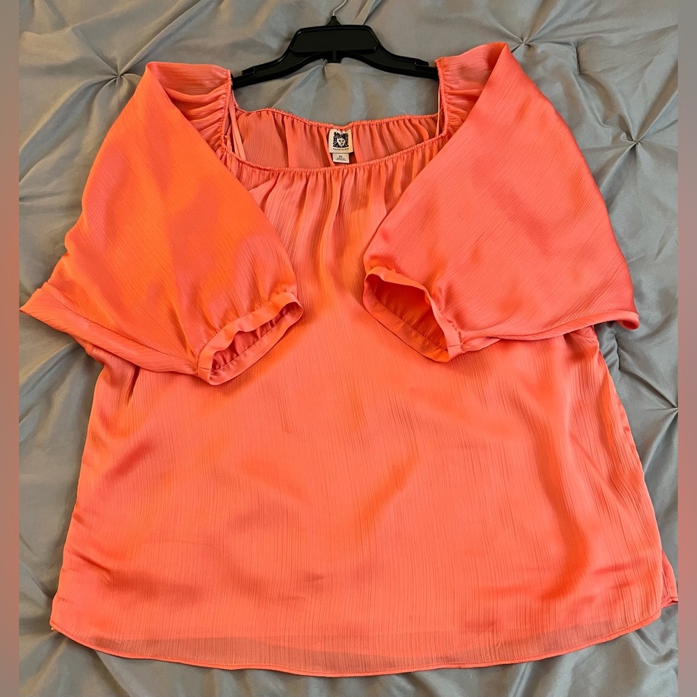 ANNE KLEIN Women's Coral Colored 3/4 Puffy Sleeve Pullover Blouse Size: XL - Picture 3 of 10